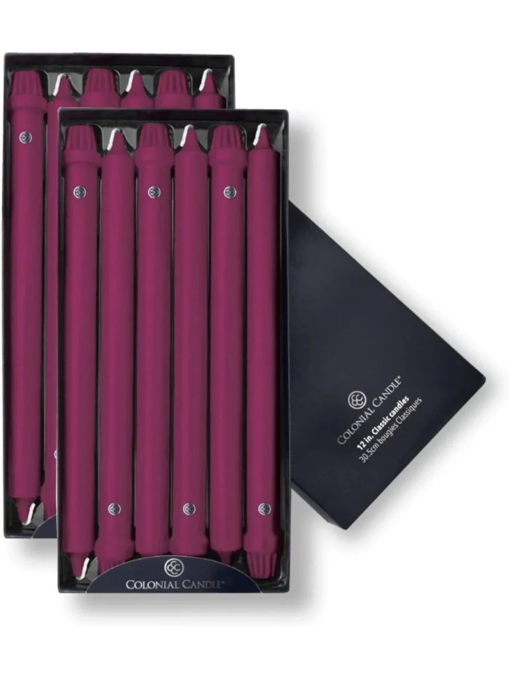 12-Pack Unscented Taper Candles, 12-Inch Mulberry Color, Long-Lasting Burn